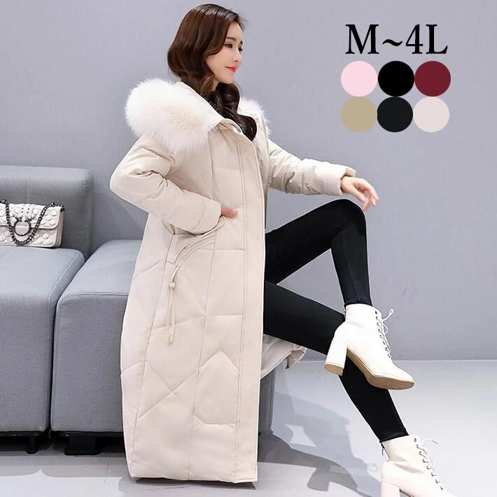 ファー付き　中綿ロングコート　綿入れ　中綿　ダウン ロングコート ロゴ　コート フード付き 大きいサイズ　　温かい　軽量 防寒　冬　M L 2L 3L 4Lダウンジャケット・コート
