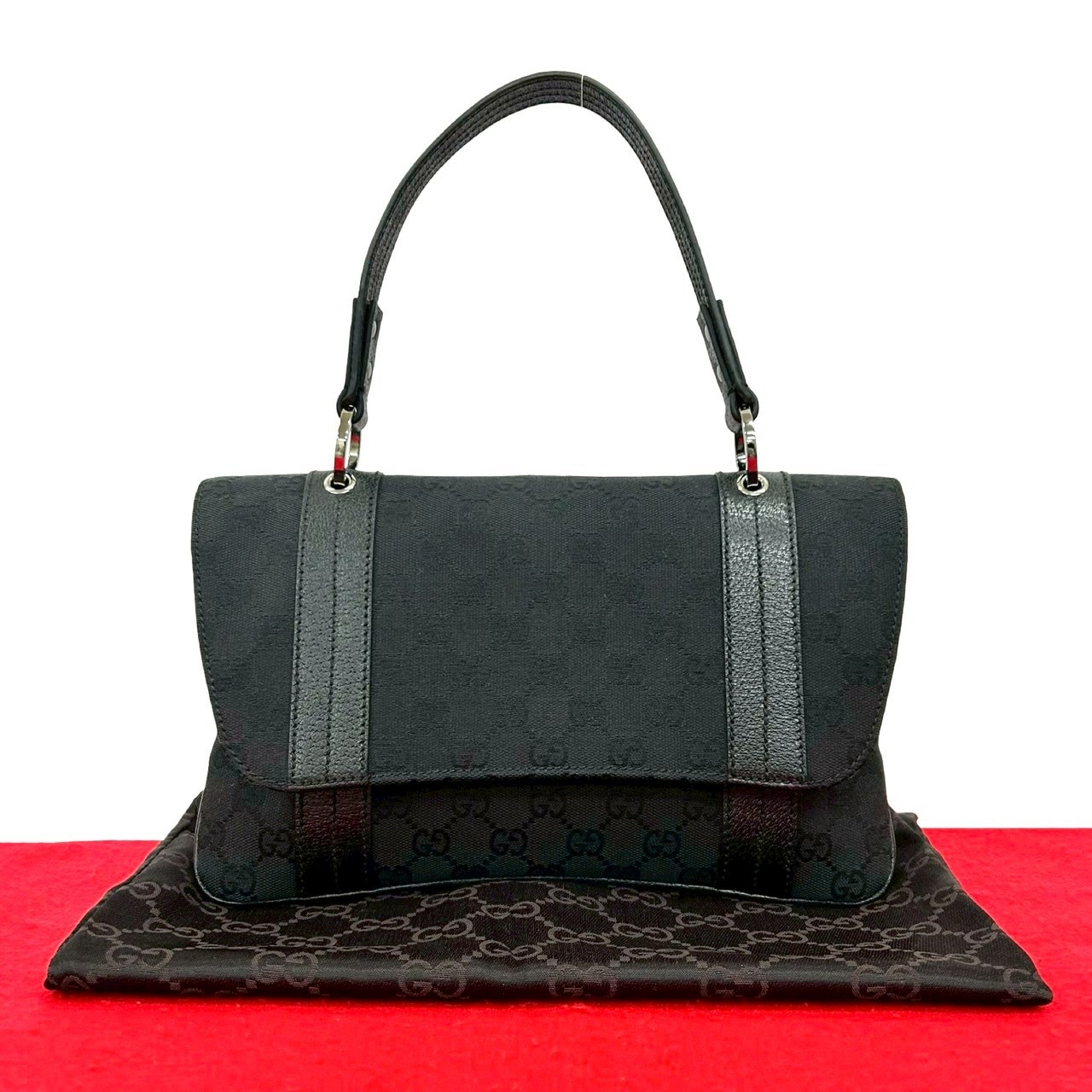 GGモノグラムトートバッグ キャンバス レザー ブラック 82068
