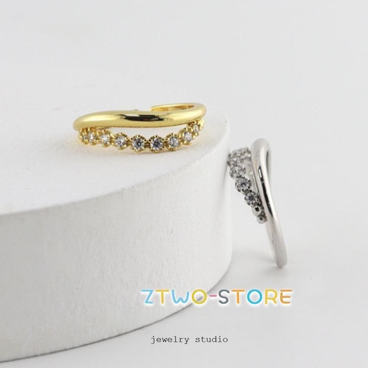 指輪 レディース ウェーブ 2連リング CZダイヤ ハーフエタニティ 華奢 おしゃれ 上品 オープン 金属アレルギー対応 重ね付け 母の日ギフト