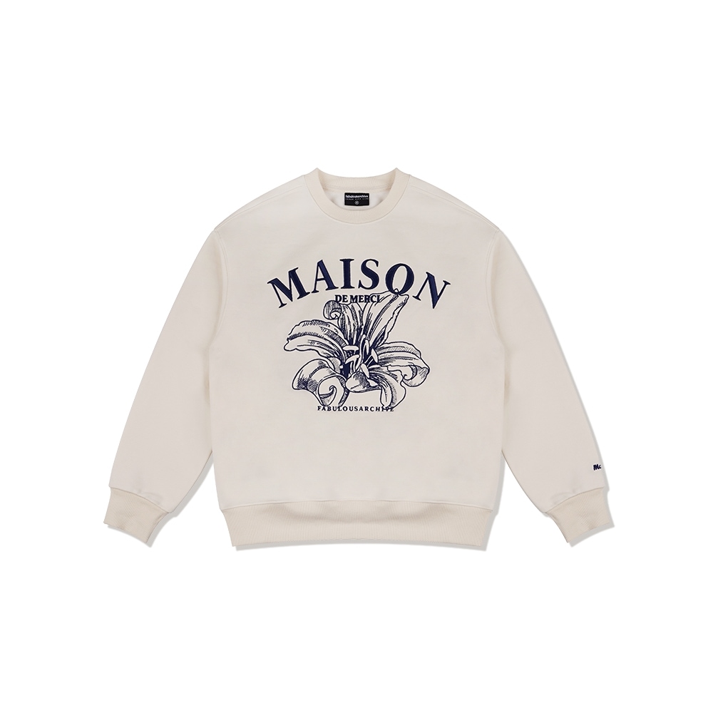FABULOUS ARCHIVE UNISEX リリスエンボ刺繍マンツーマンクリームネイビー（FCC3TS478M）