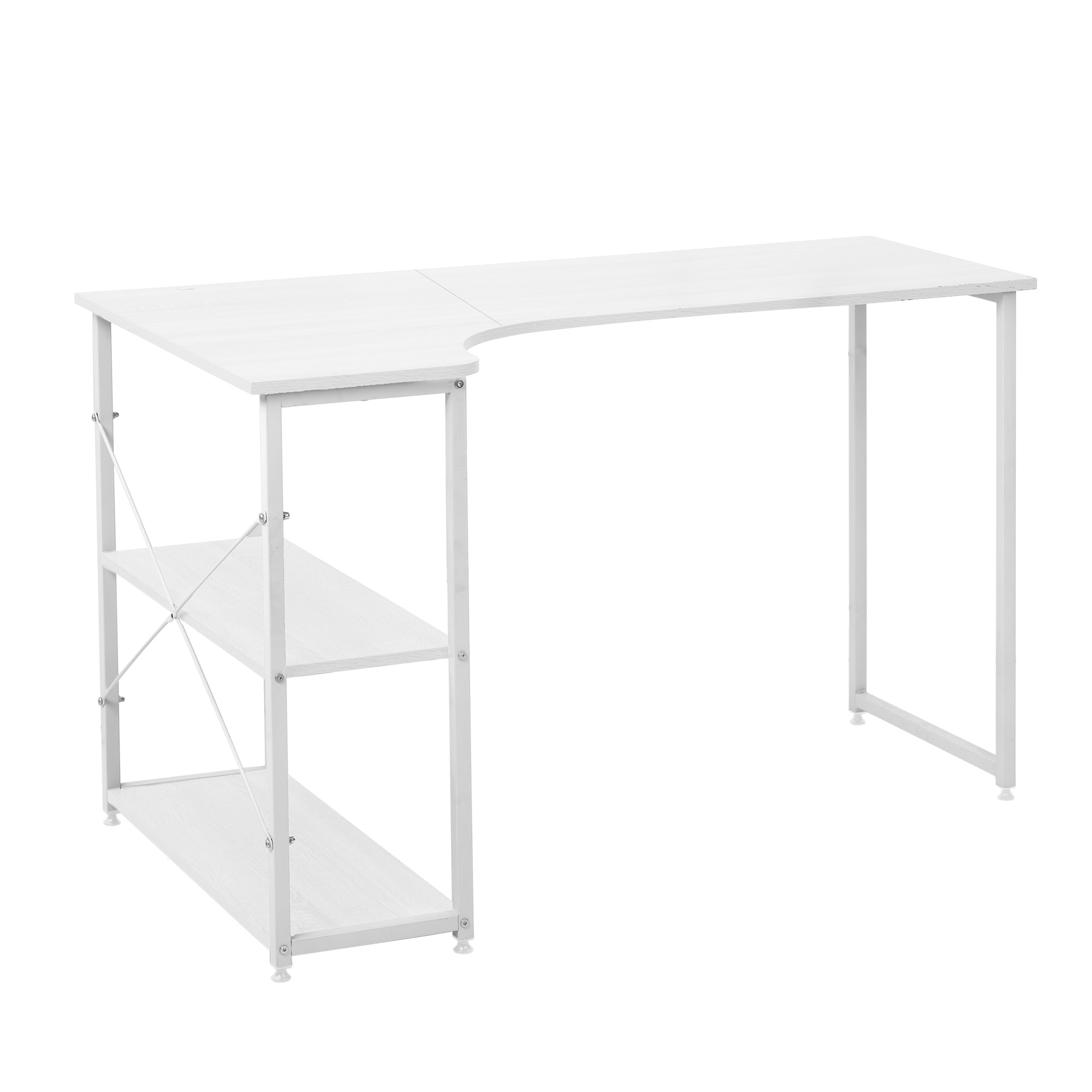 【国内発送送.料無料】A962台【ホワイト】パソコンデスク L字　120cm　2段ラック付 デスク木製 ミシン台 書斎机 勉強机