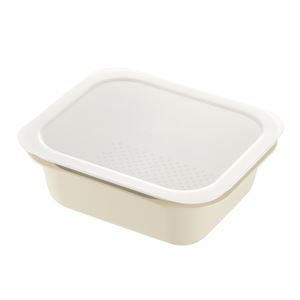 (24個セット) コランダー ＆ バット 約幅24.5×奥行21×高さ9cm L アイボリー ふた付き 電子レンジ対応 レクタングル キッチン