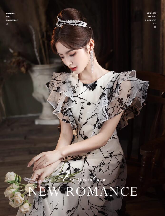 【新品】レディース ドレス 宴会 パーティー 高級感 花柄 フリル 上品 キレイめ 小柄 礼服 ウェディングドレス お呼ばれ フランス風 卒業式 お呼ばれ 成人式 ミモレ丈/ロング丈 オシャレ 舞台 4,798円