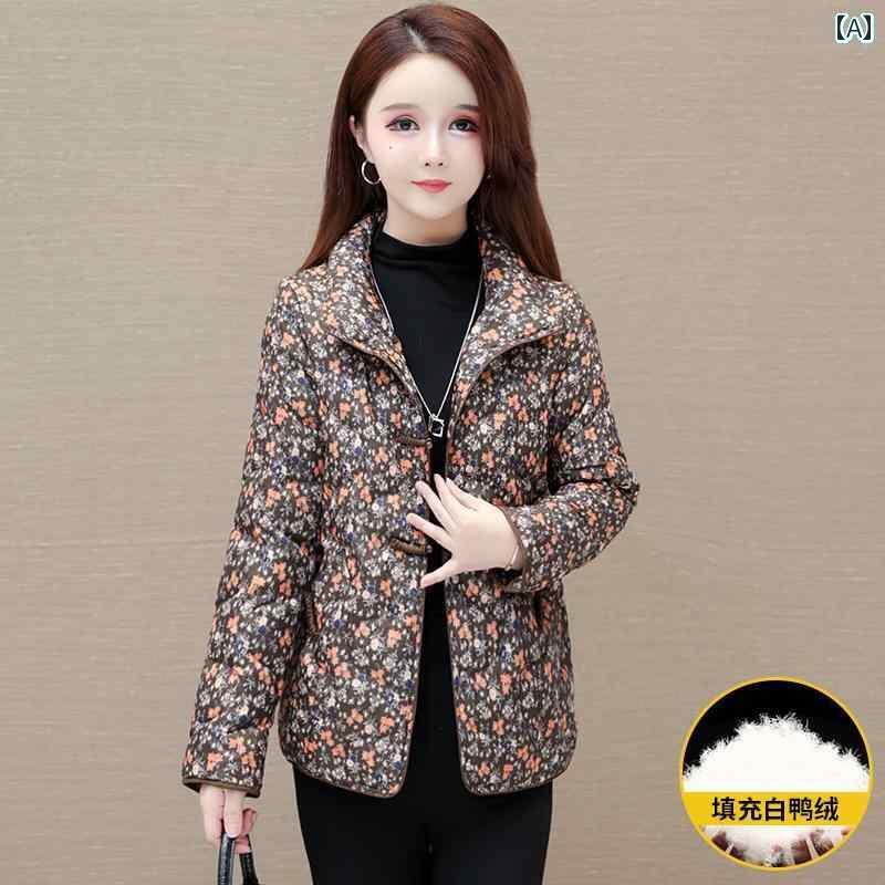 レディース ダウンジャケット 大きいサイズ プリント おばあちゃん 厚手 ダウン ジャケット 女性 冬 通気性 暖かい ホワイトダックダウン