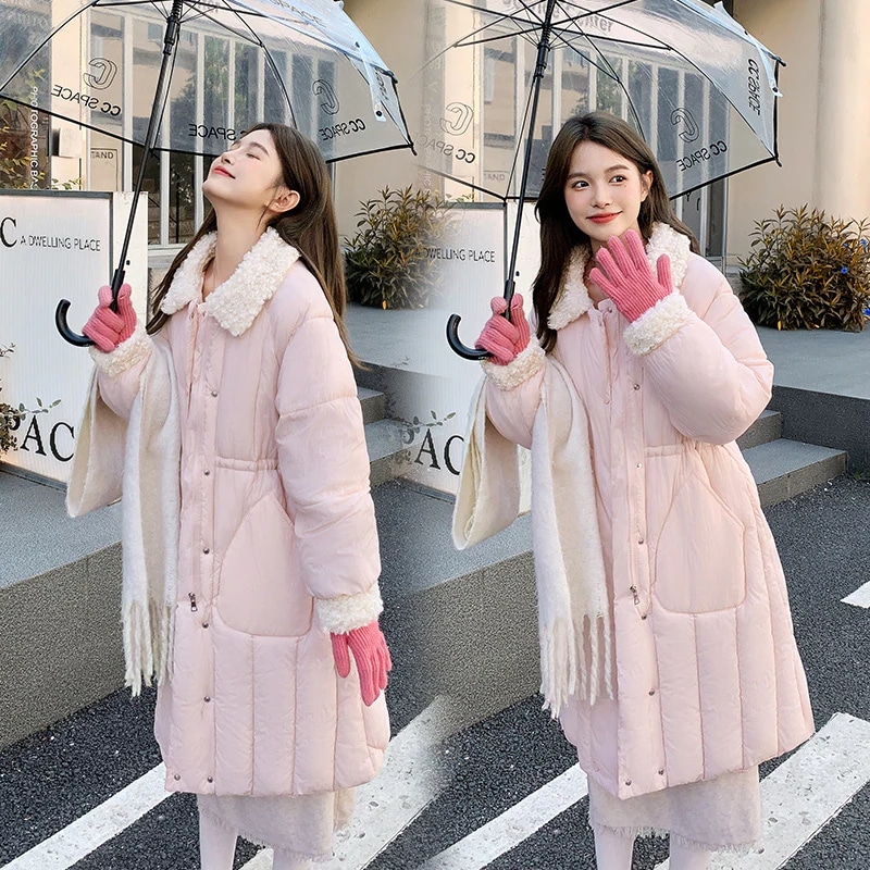 ヨーロッパのダウン綿服冬服2024年の新型の中長タイプの学生は綿入れの女性綿入れの羊の羽のコートを厚くした
