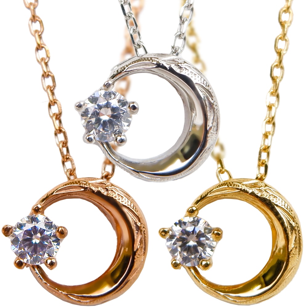 ハワイアンジュエリー ネックレス レディース メンズ サージカルステンレス スクロール 波 月 三日月 ムーン チェーン付き 金属アレルギー対応