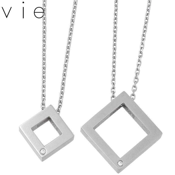 ヴィー vie ステンレス ペア ネックレス キュービック メッセージ 金属金属アレルギー対応