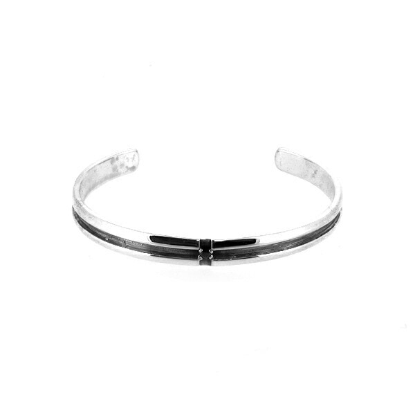 クロス バングル ブラックCZ ライン ジルコニア シンプル