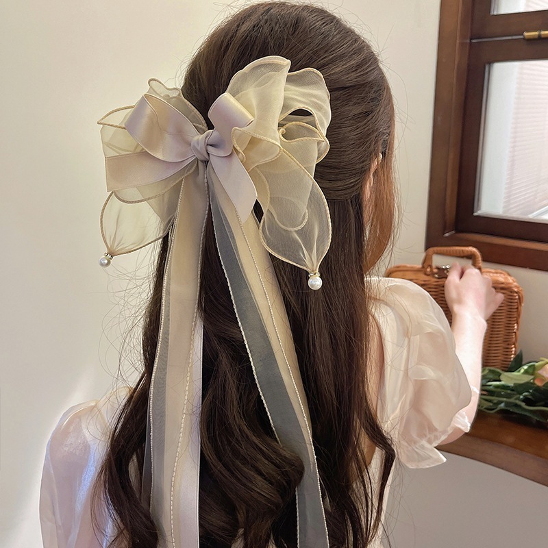 スーパーフェアリービッグリボンヘアアクセサリー2025気質ヘアピン女性の後頭部スプリングク帽子