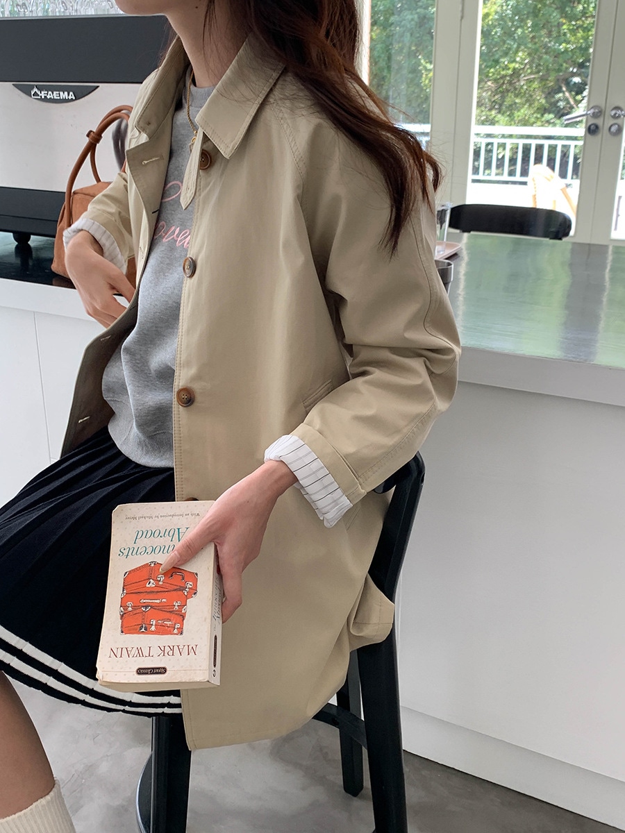 英倫風開襟カジュアルパーカーミディアム丈