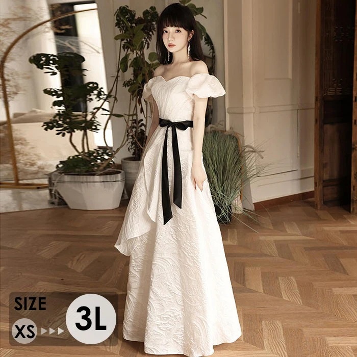 ドレス 大人 袖付き ワンピース ピアノ 発表会 ロングドレス オフショルダー 大きいサイズ