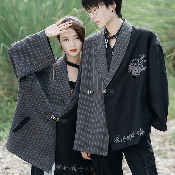 Qoo10] チャイナ風コート ブラック 綴り合せ プ