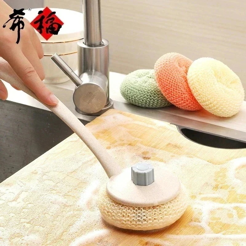 ラッキーバッグ 麦秸秆长柄锅刷竹纤维不粘锅清洁球家用纤维球不易沾油厨房清洁刷