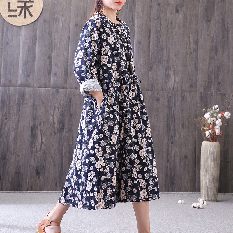 1208．花柄ルーズカジュアルワンピース（ブルー）