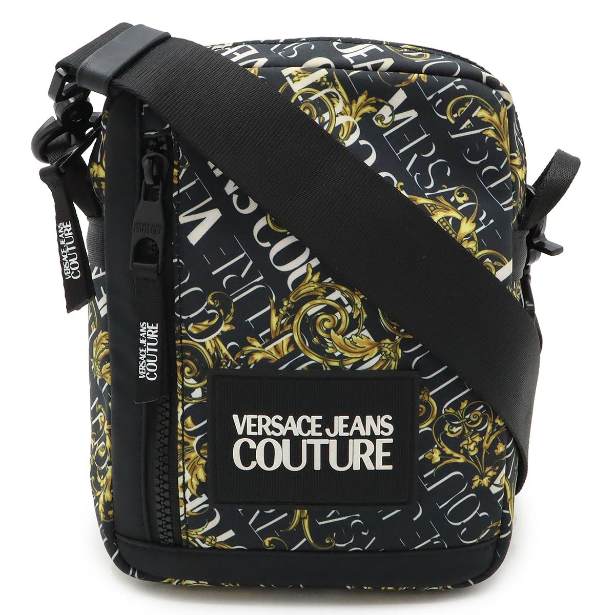 VERSACE JEANS COUTURE ヴェルサーチェ ジーンズ クチュール ショルダーバッグ　斜め掛け ポシェット ナイロン ブラック 黒 イエロー系 73YA4BF5