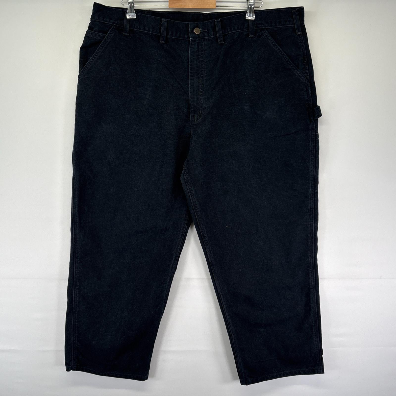 古着 ワークパンツ ダック地 ペインター 作業着 ワンポイントロゴ 大きいサイズ w44 L30 ブラック メンズ