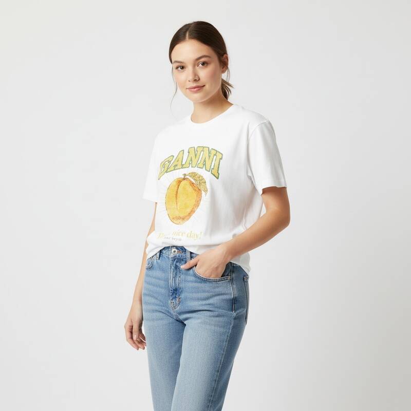 ガニ リラックスド ピッチ 半袖Tシャツ ホワイト レディース T3529 151