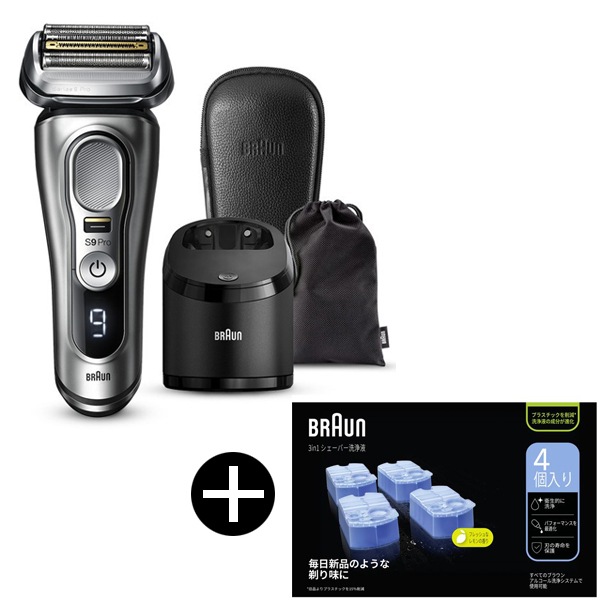 9467cc-V シルバー シリーズ9 メンズシェーバー (往復式4枚刃充電式) + CCR4CR クリーン&リニューシステム専用洗浄液カートリッジ(4個入)
