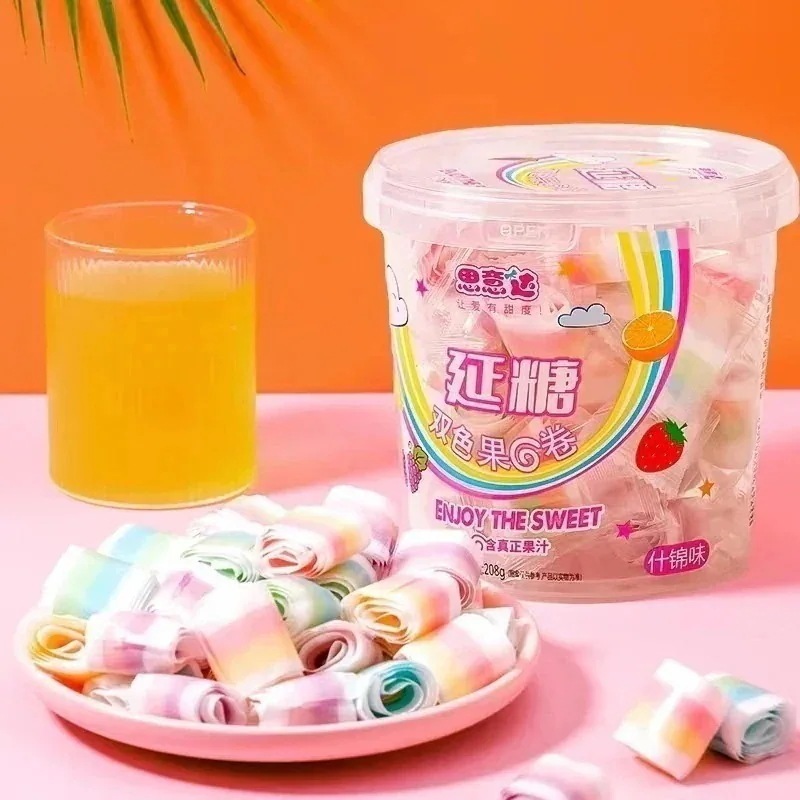 2点で500円FF韓国のジュースロールグミ子供のお菓子健康栄養果物ジュースロールグミ紙ロール糖混合味樽詰め