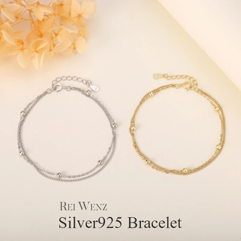 【高品質Silver925】ブレスレット シルバー Silver925 レディース 2連 華奢 プレゼント 重ね