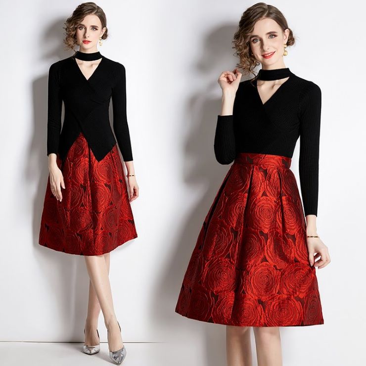 【4,923円クーポン利用で 9/20まで】 チョーカーネックフレアスカートセット パーティードレス ワンピース 結婚式 披露宴 卒業式 入学式 発表会 二次会 フォーマル 20代 30代 40代 大