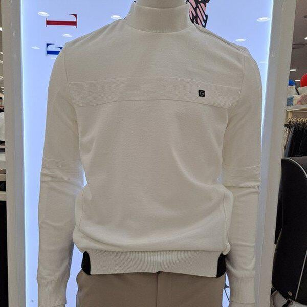 背中ウーブンミックスラウンドネックセーター6I73351_SC