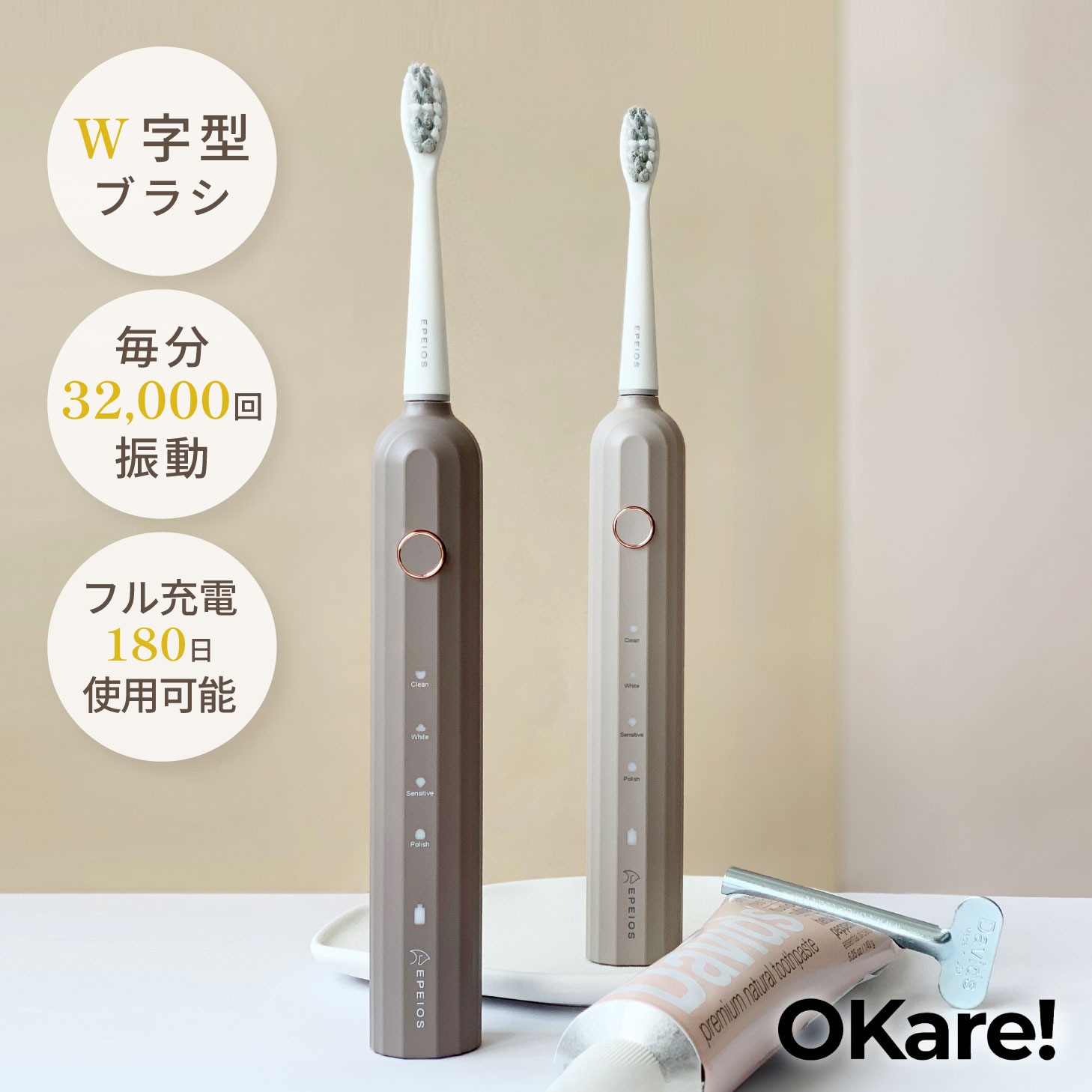 音波電動歯ブラシ 歯ブラシ 1年保証付き 電動 歯磨き 電波歯ブラシ 充電式 充電 防水 歯みがき 歯 洗面 お風呂 洗面所 本体 歯垢除去 4つのモード 防水機能 高速振動 持ち運び くすみカラー 5,468円