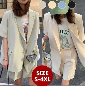 2025新作限定 2点セット夏 薄手半袖ブレザー+ショートパンツ レディース カジュアル 通勤OL 上下スーツ