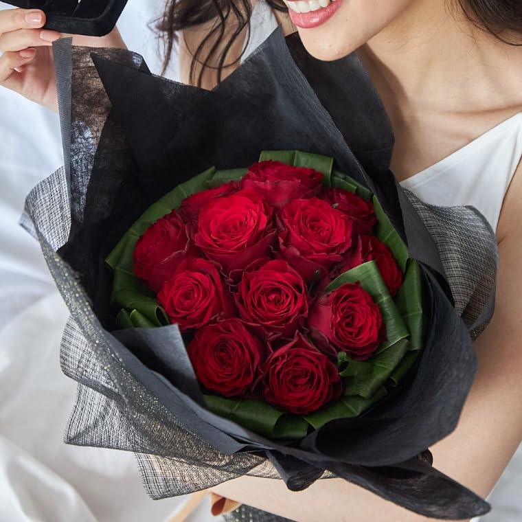 ワンダースローズ 大輪赤バラ花束 12本 プロポーズ 結婚式 結婚記念日 薔薇１２本 サプライズ プロポーズ レッド 国産 大輪 バレンタイン