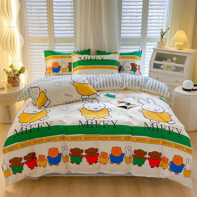 ミッフィー 布団カバーミッフィーうさぎコットン4点セット綿100寝具子供用掛け布団カバーシーツ寮ピース