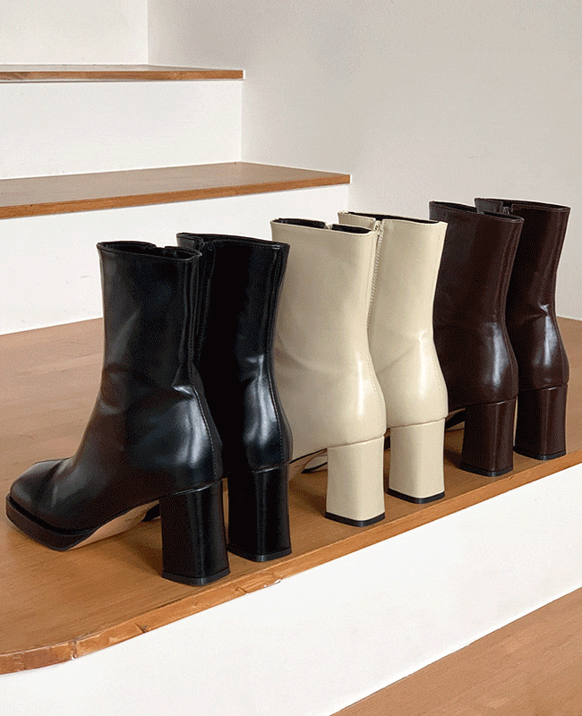 [MILOVANY] ルイーズ ガボシ シンプルライン アンクル ブーツ ヒール 7cm