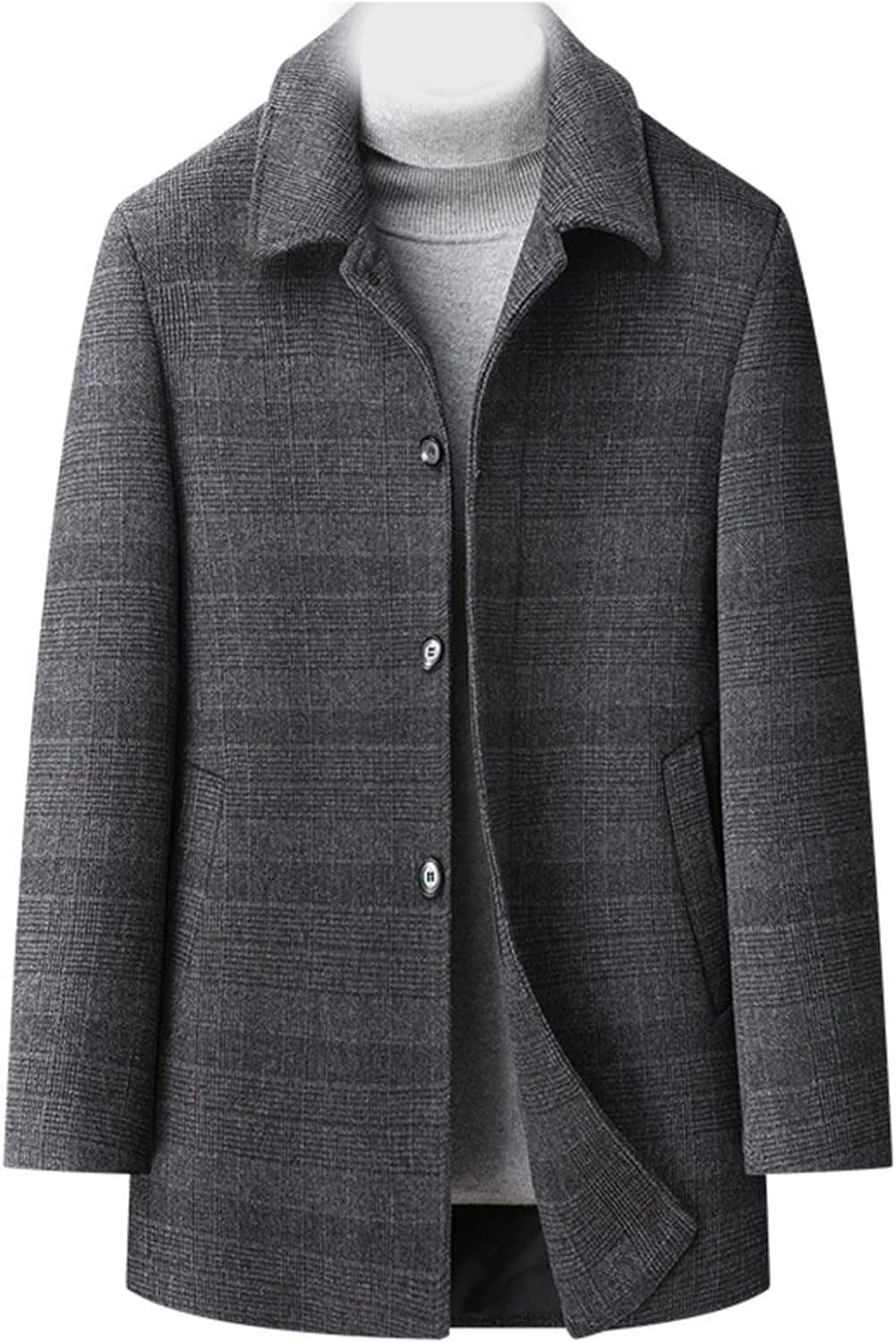 チェスターコート 秋冬 混紡 ビジネス メンズ メルトンコート ハーフ丈 チェック柄 折り襟 ダウンライナー 保温性 防風防寒 アウター 紳士 スリムコート カジュアル 通勤