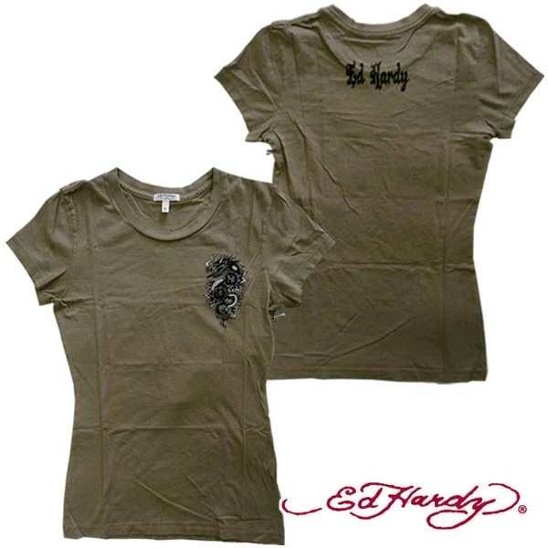 セール エドハーディー レディース 半袖 Tシャツ 200種類の品揃え Ed Hardy DRAGON ROSE ブラウン エドハーディー 正規品 セレブ サファリ ファッション 雑誌 掲載