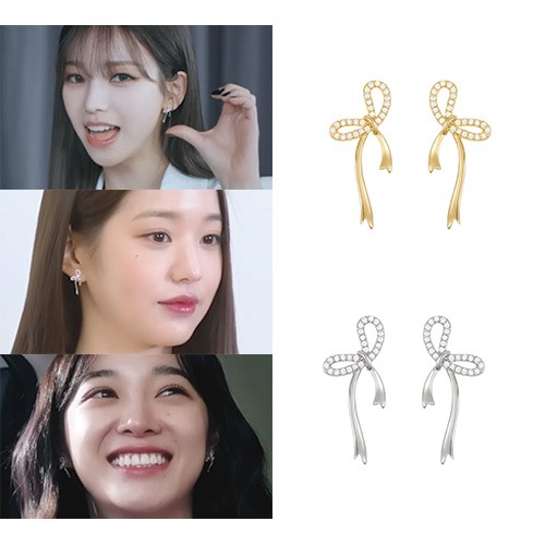 [Apinkチョロン着用]プロイングリボンストラップイヤリング/韓国ファッション 大人気 プレゼント 女性アクセサリー