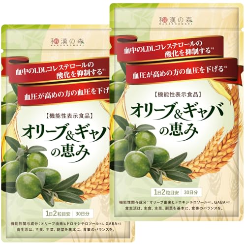 和漢の森 オリーブ&ギャバの恵み（2袋） 60粒 機能性表示食品 血圧 悪玉コレステロール 松樹皮エキス 田七人参 錠剤 [メーカーカタログ付]