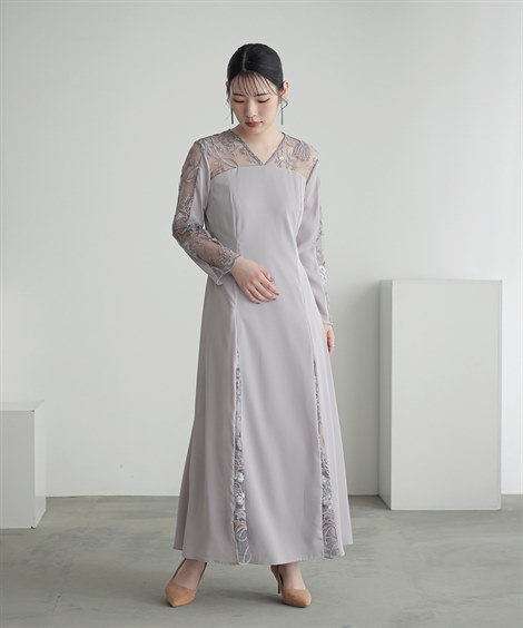 Qoo10 ニッセン チュール刺繍切替デザインワンピー 無地