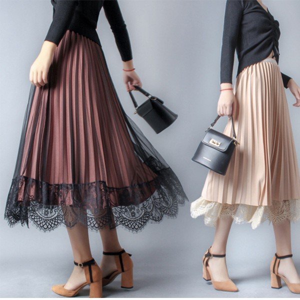 スカート レディース 秋 プリーツスカート チュールスカート 秋冬 Aライン ウエストゴ