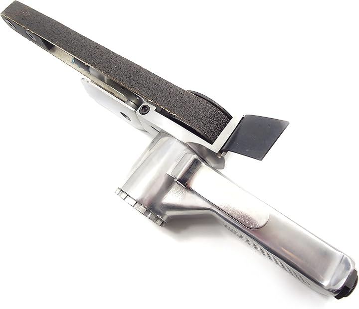 エアベルトサンダー 20mm 替えベルト付 角度調整 バリ取り スポット溶接剥がし 塗装剥がし パテ盛 ならし 板金塗装 工具 (シルバー, 20mmタイプ)