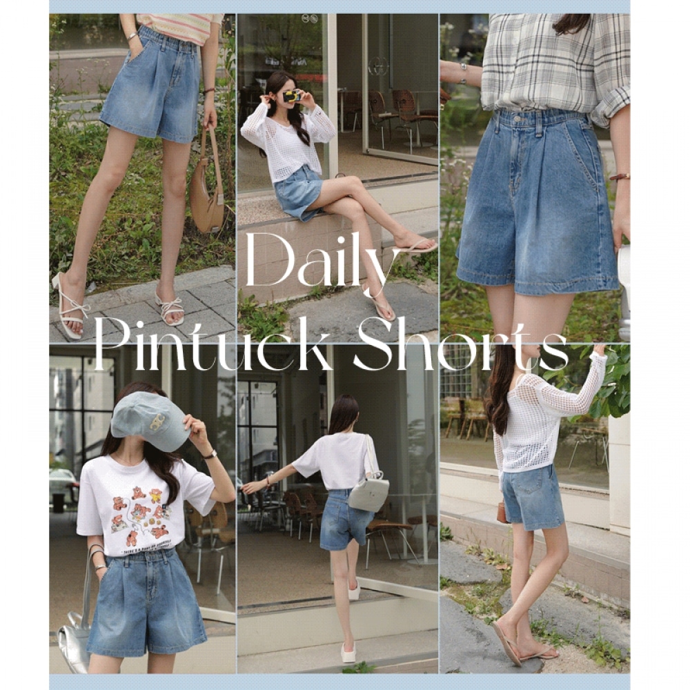 クリック&ファニーカジュアルピンタックデニムショーツ [SMLXLサイズ]