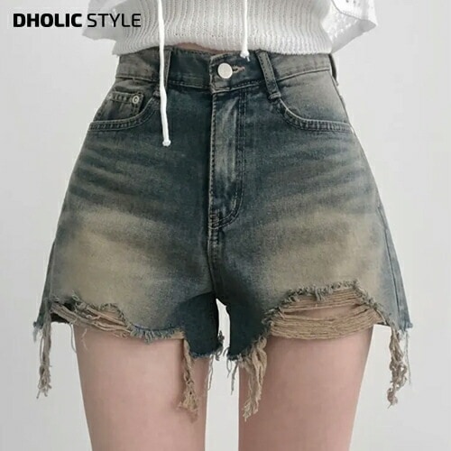 ビンテージ風ダメージショートデニムパンツ・p667770