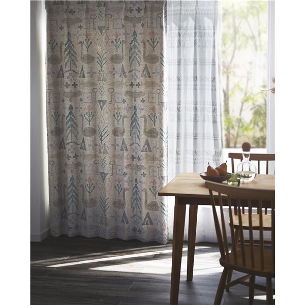 遮光 カーテン 100178cm ミックス 遮光等級：2級 タッセル付き 形状記憶加工 サーナヤオッリ バースオブザワールド