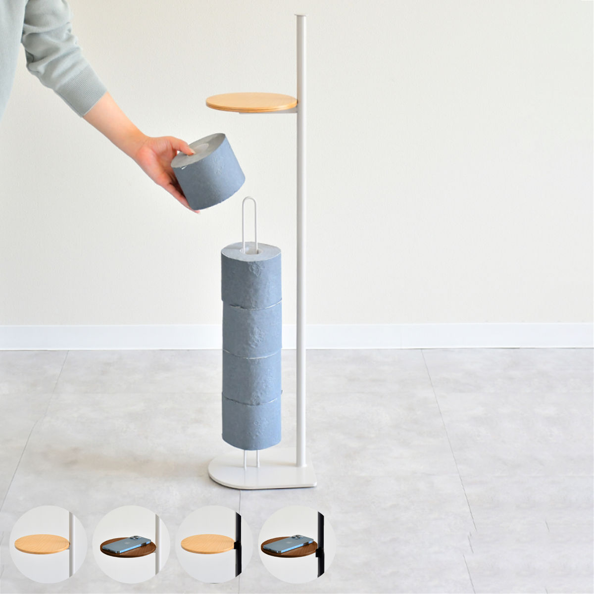 トイレットペーパーホルダー rootis トイレットペーパースタンド トイレットペーパー 収納 ペーパースタンド 置き型 日本製 サニタリー収納 ストック 5個 保管 自立式 木製 小物置き