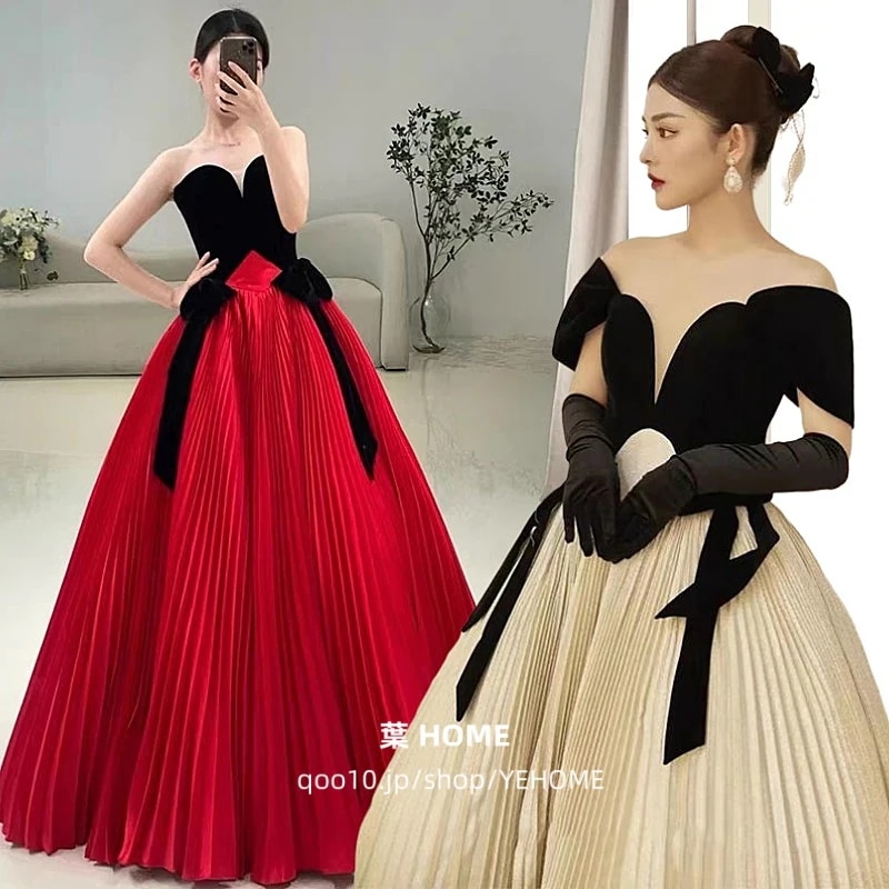 カラー パーティードレス ウエディングドレス アコーディオン プリーツスカート安い 二次会 結婚式ドレス 花嫁 フォトウエディング ビーチフォト 前撮り 後撮り 披露宴 激安