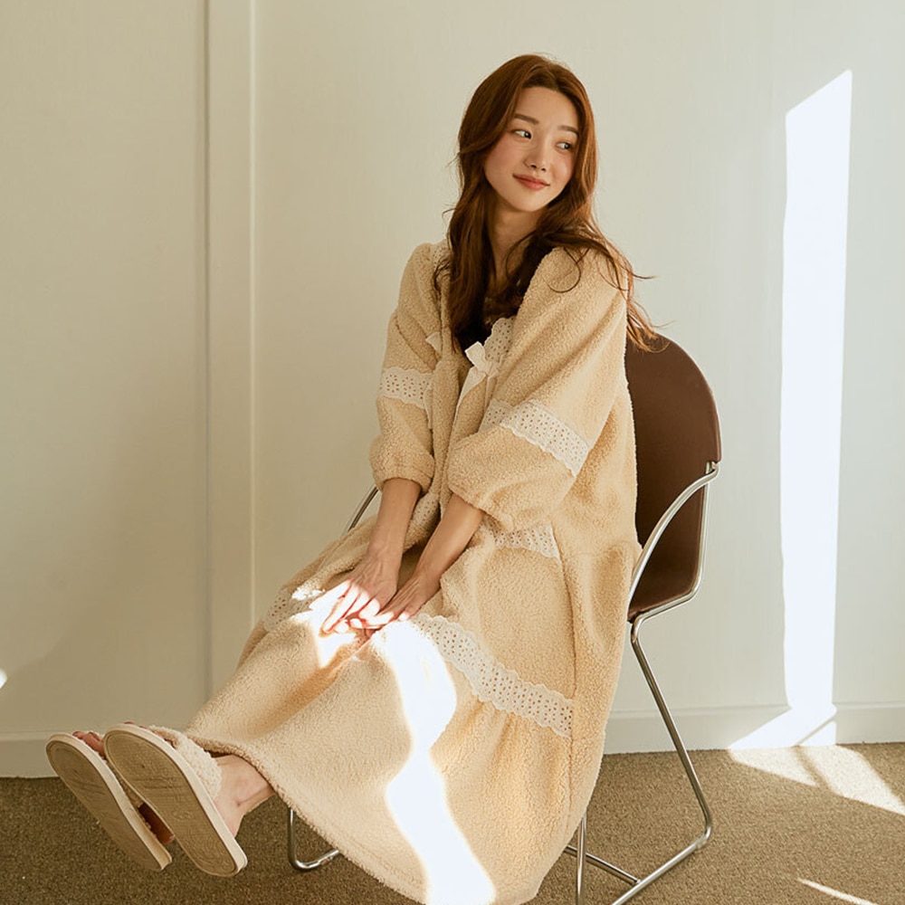 [マフィンリボン ]レディースウールワンピース(2Cラウンドネック)韓国 冬 暖かい パジャマ