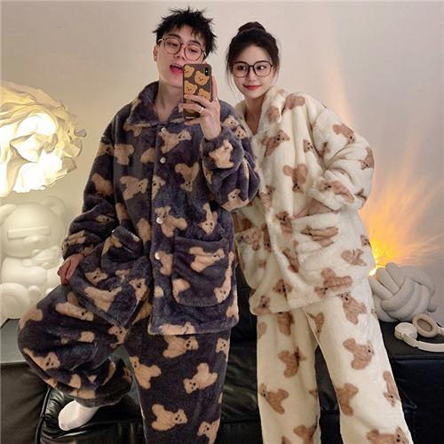 【急速出荷!】ペアパジャマ モコモコ 男女2着 セット カップル ペア ウェア セット 長袖 前開き ペア パジャマ 夫婦 もこもこ メンズ ペアパジャマ カップル