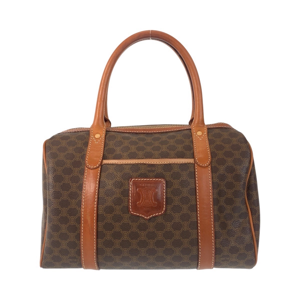 ヴィンテージ マカダム ブラウン ゴールド金具 PVC/レザー ハンドバッグ ミニボストンバッグ レディース 502126