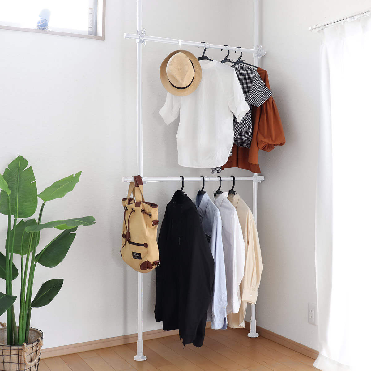ハンガーラック 突っ張り 2段 ホワイト 幅56ー95cm つっぱり ラック 突っ張りラック 4,464円