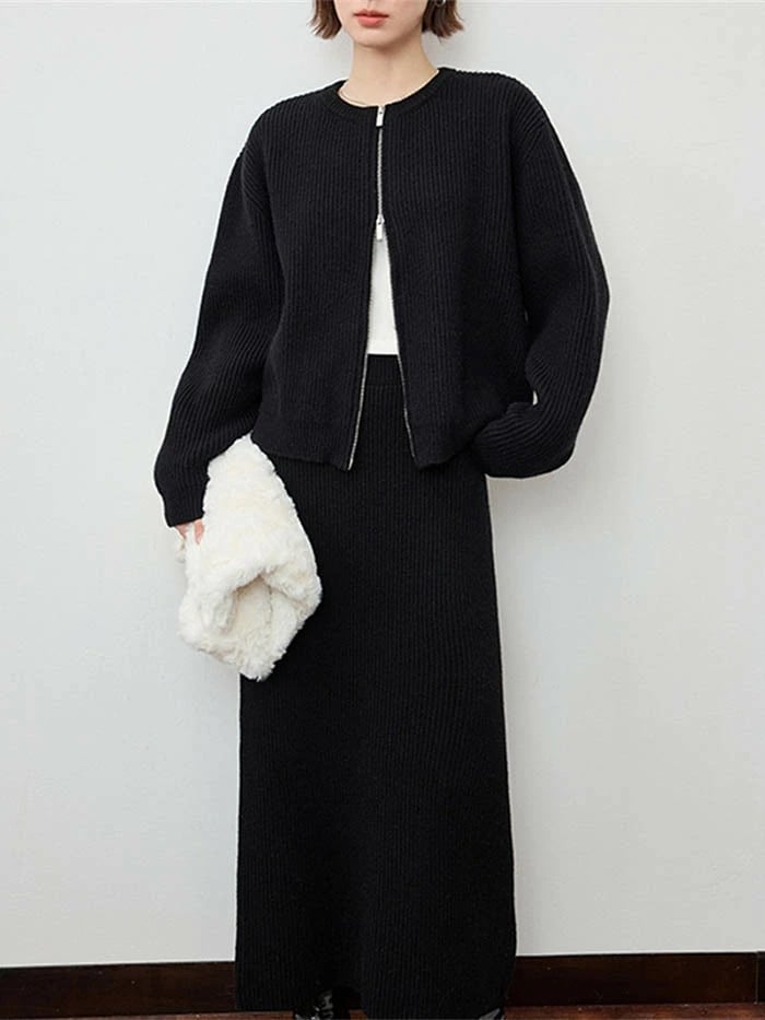 セットアップ レディース スカートスーツ ニット スカート カーディガン 2点セット スカート ニットスカート ロング丈 長袖 春 秋 冬 ゆったり 大きいサイズ 体型カバー 着痩せ シンプル カジ