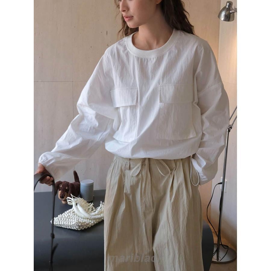 シャツ ブラウス 春 夏 秋 シャーリング レディース 長袖 Tシャツ トップス 綿混 ビッグシルエット 幅広カフス お洒落 体型カバー 着痩せ 肌触り優しく シン