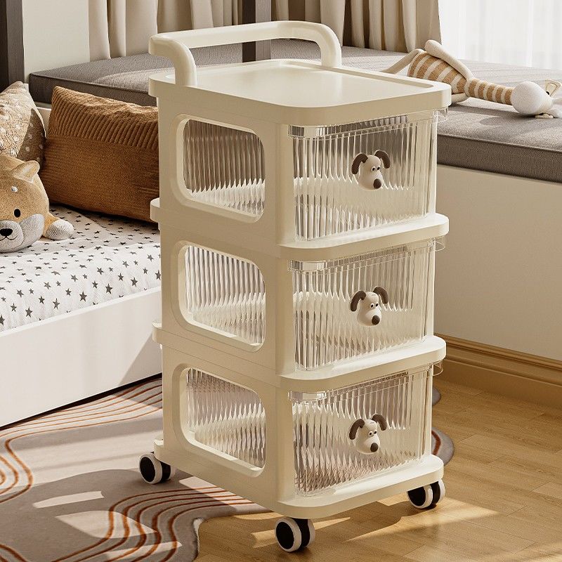 ベビー収納ラックトロリー引き出し式多層収納ラッククリームスタイルスナック収納ラックおもちゃ収納キャビネット